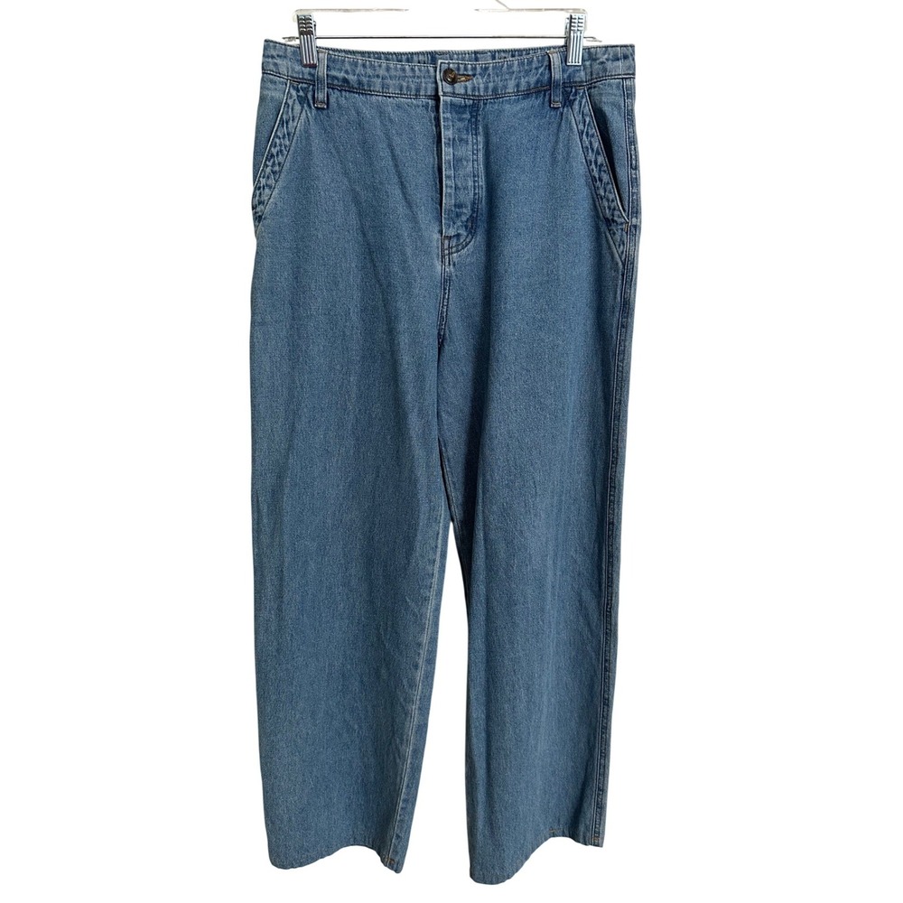 Xirena Wide Leg Chambray Denim Trousers High Rise Medium Wash Size 28 Button Fly